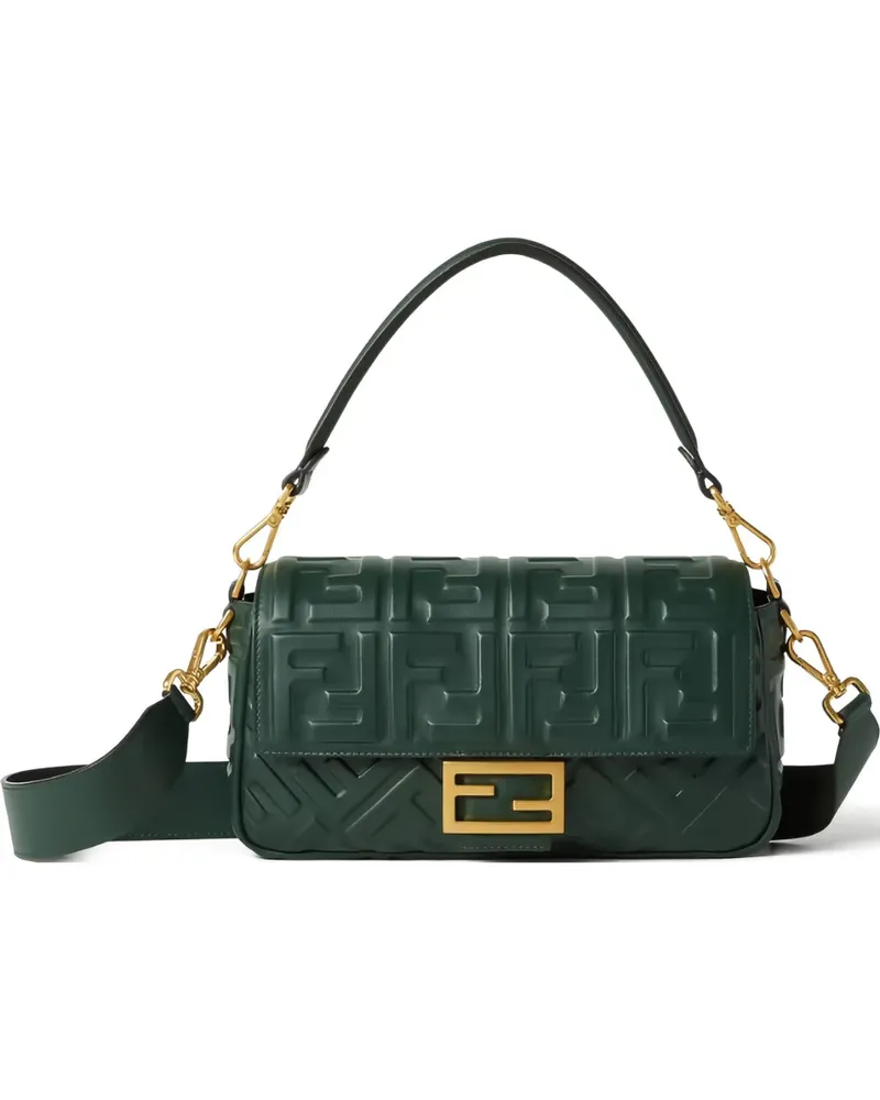 Fendi Mittelgroße Baguette Schultertasche mit FF-Prägung - Grün Grün