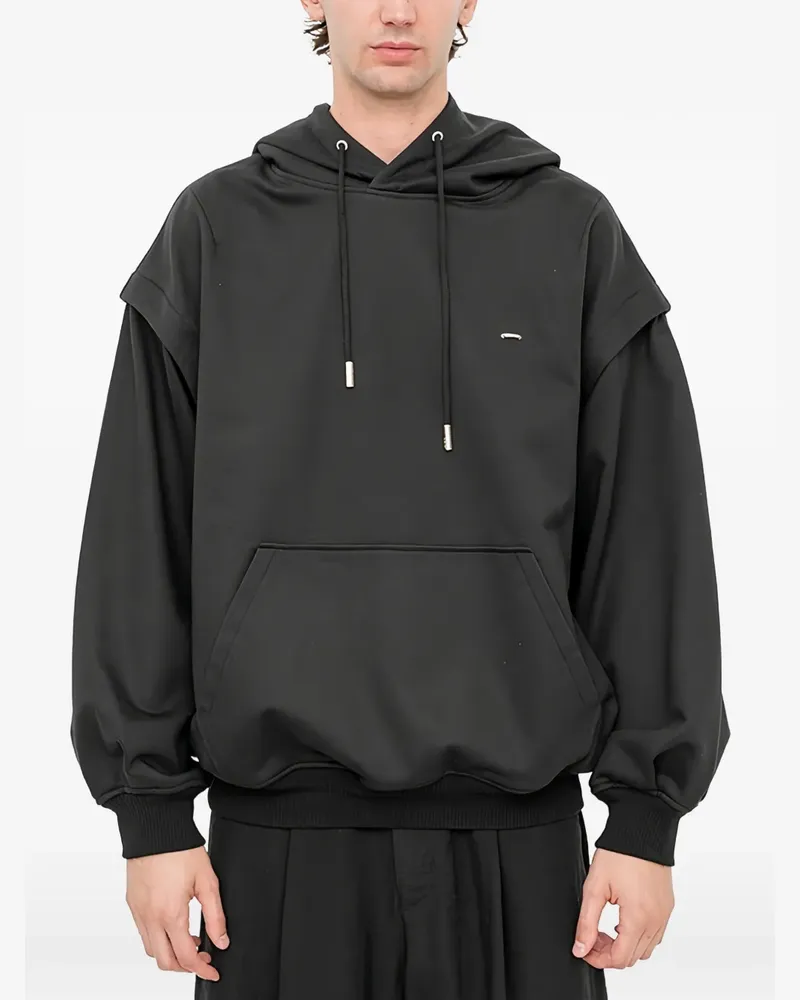 SONGZIO embroidered layered-sleeve hoodie - Schwarz Schwarz