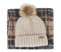 Bommelmützen-Set mit Schottenkaro - Nude