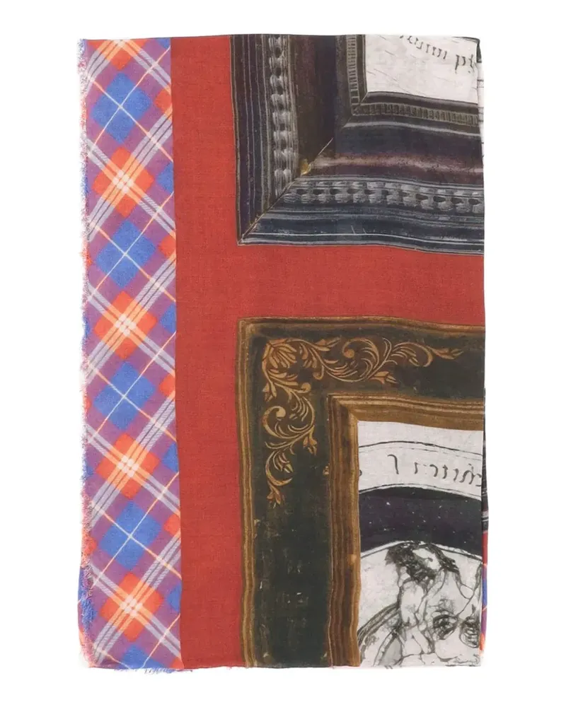 Faliero Sarti graphic-print fringed scarf - Rot Rot