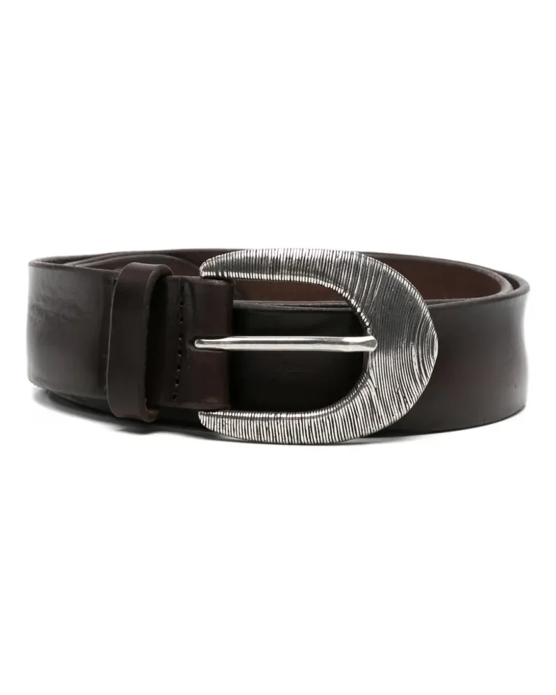 Orciani engraved-buckle leather belt - Braun Braun