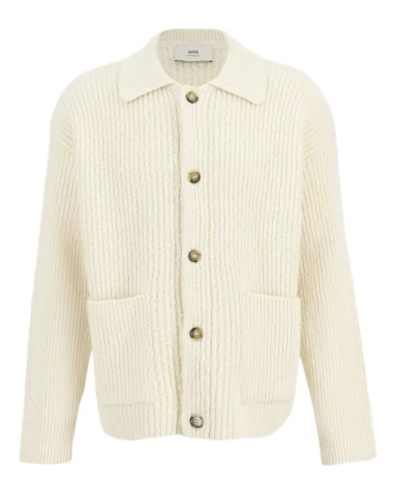 AMI Paris Gerippter Cardigan mit Kragen - Nude Nude