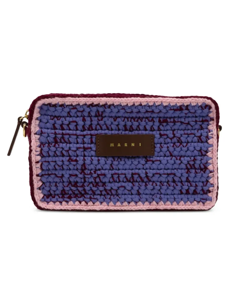 Marni logo-patch crochet-knit shoulder bag - Violett Violett