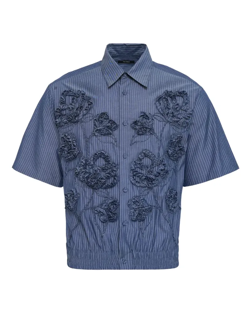 TAAKK Gestreiftes Hemd mit Blumenstickerei - Blau Blau