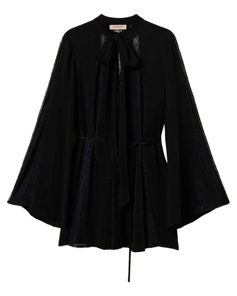Twin-Set Tunika aus Krepp mit Spitze - Schwarz Schwarz