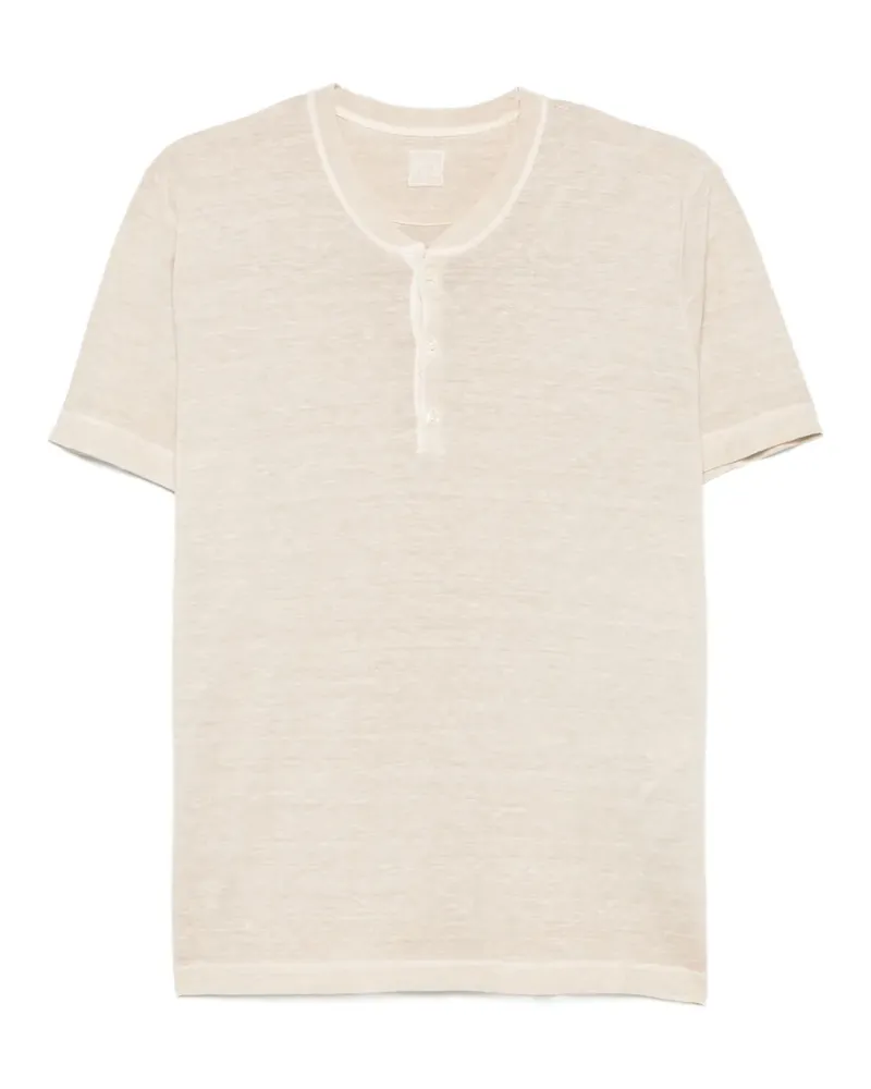 120% Lino buttoned short-sleeve T-shirt - Nude Nude