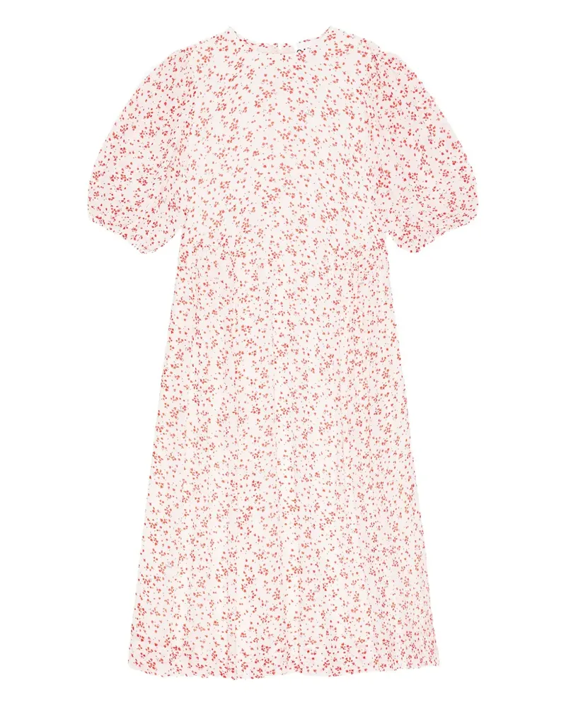 Ganni Midikleid mit Blumen-Print - Weiß Weiß