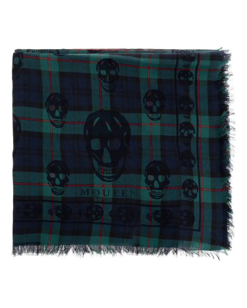 Alexander McQueen Karierter Schal mit Totenkopf-Print - Grün Grün