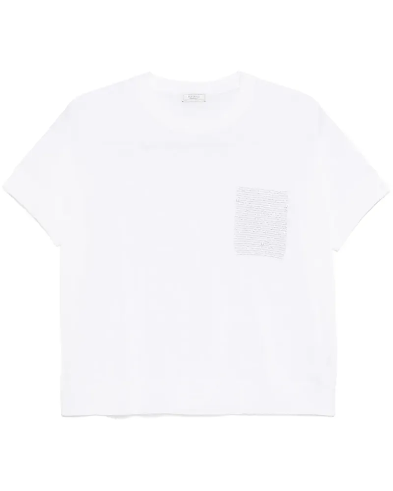 Peserico T-Shirt mit Perlen - Weiß Weiß