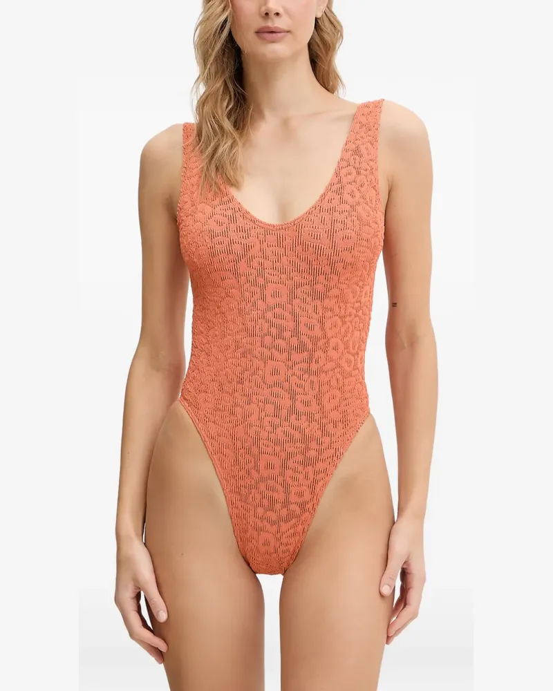 bond-eye leopard-pattern crinkle-effect swimsuit - Orange Orange