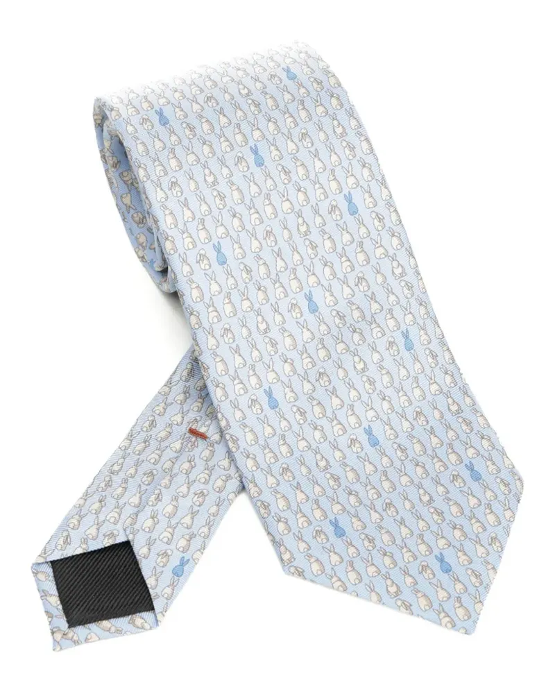 Ermenegildo Zegna Seidenkrawatte mit Hasen-Print - Blau Blau