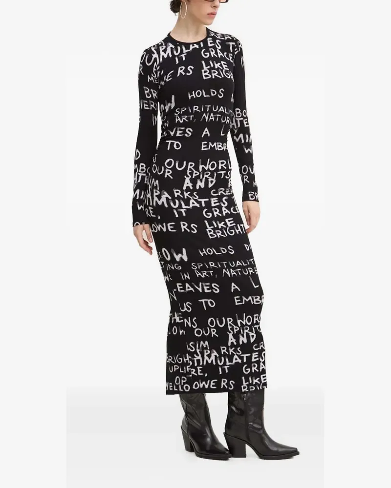 Desigual Geripptes Midikleid mit Graffiti-Print - Schwarz Schwarz