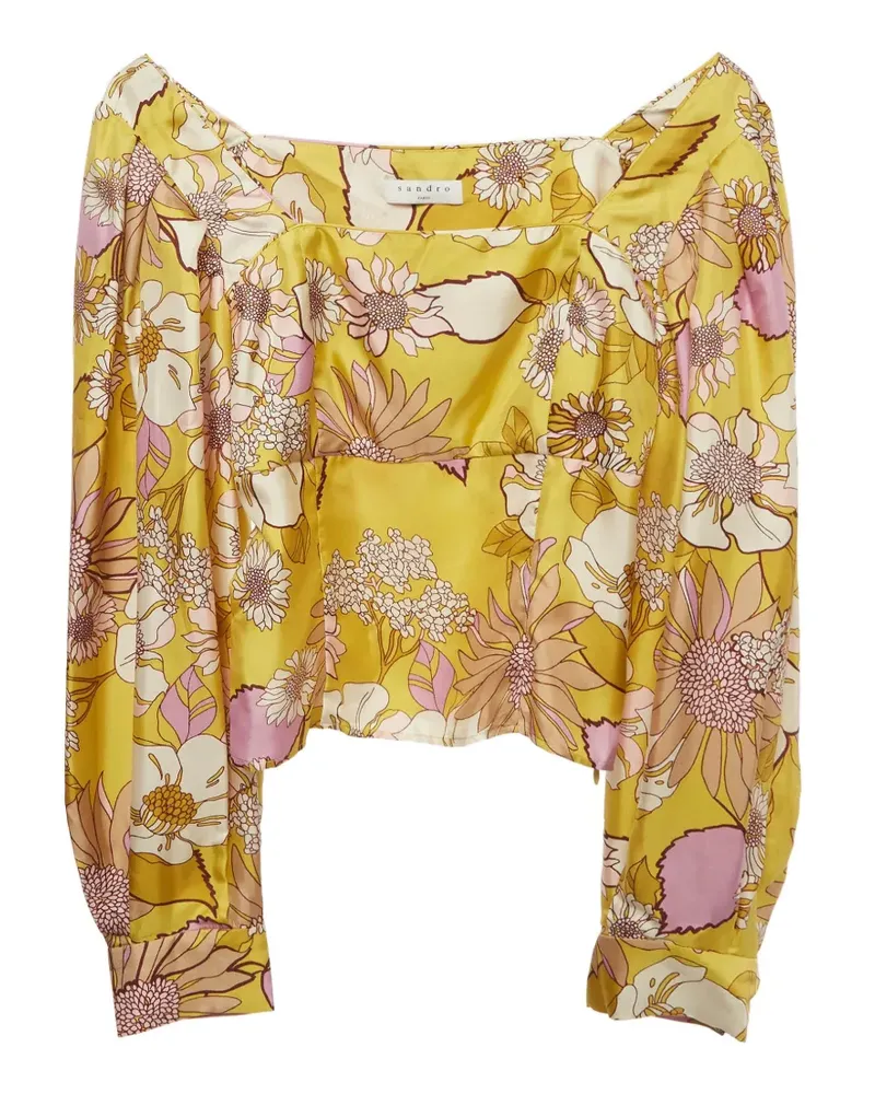 Sandro Florale Bluse mit eckigem Ausschnitt - Gelb Gelb