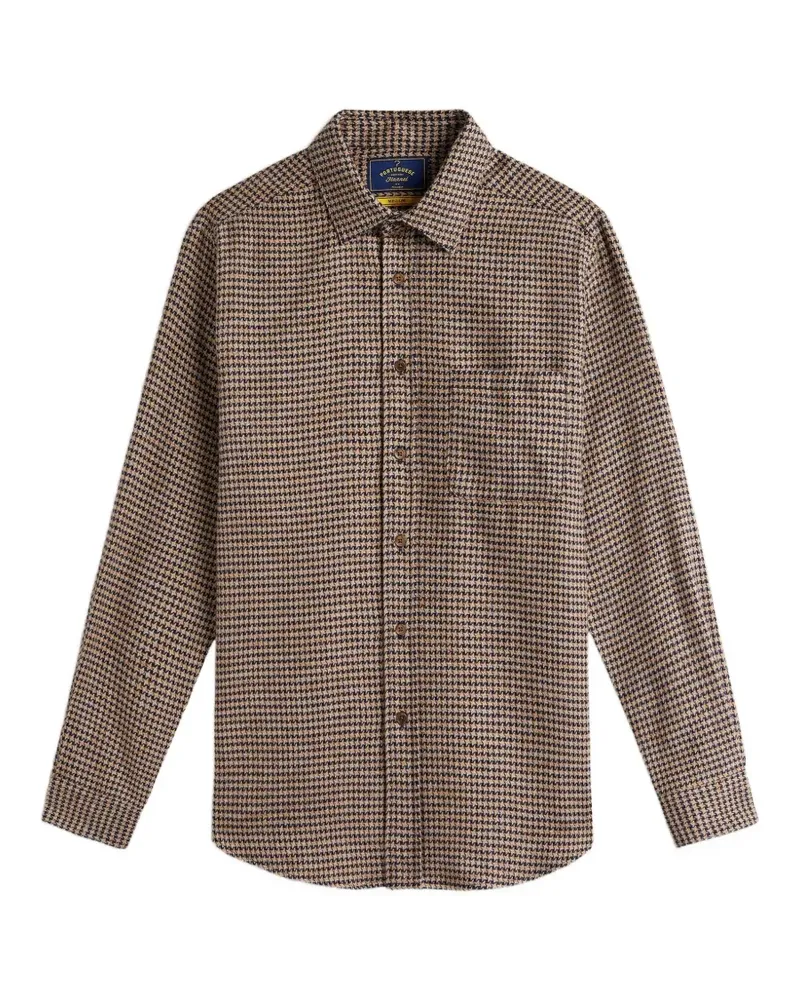 Portuguese Flannel Abstract Pied Poule Hemd - Braun Braun