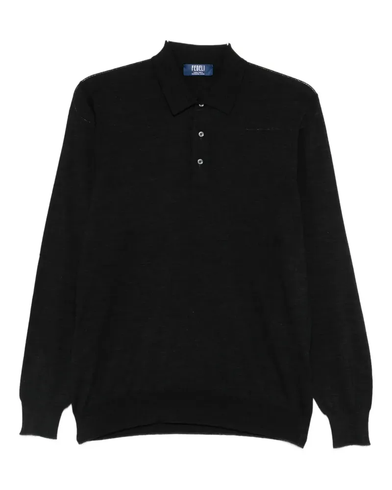 Fedeli Fein gestrickter Pullover mit Polokragen - Schwarz Schwarz