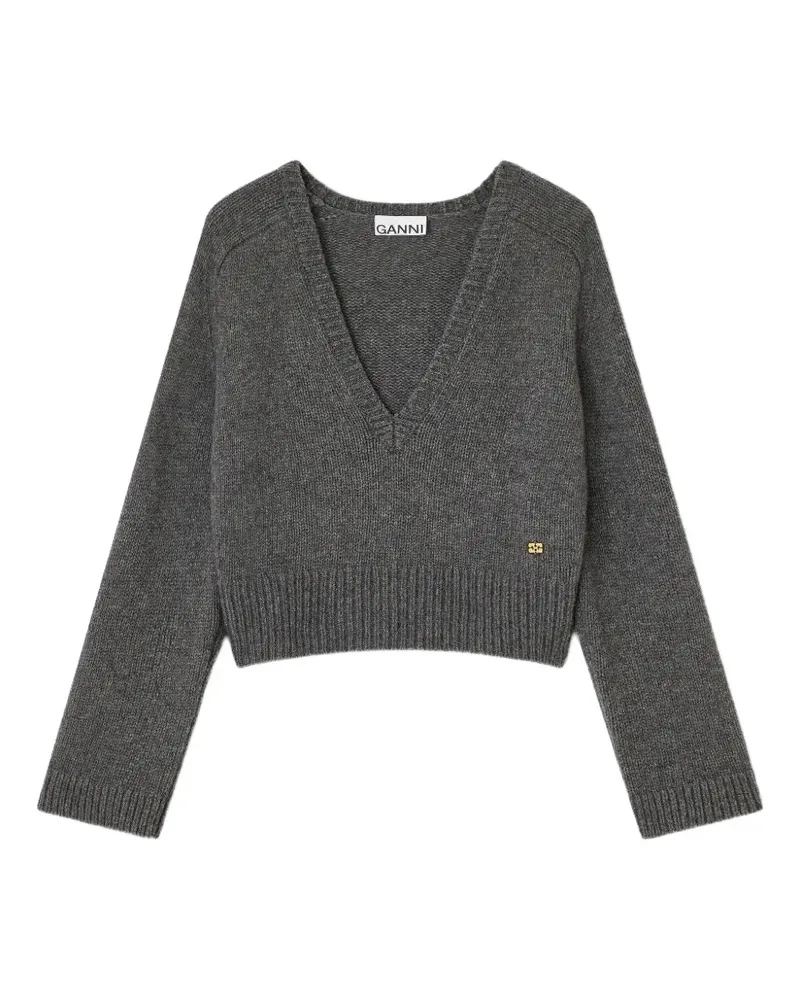 Ganni deep V-neck top - Grau Grau