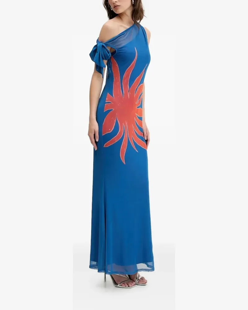 Never Fully Dressed One-Shoulder-Maxikleid mit Flammen-Print - Blau Blau