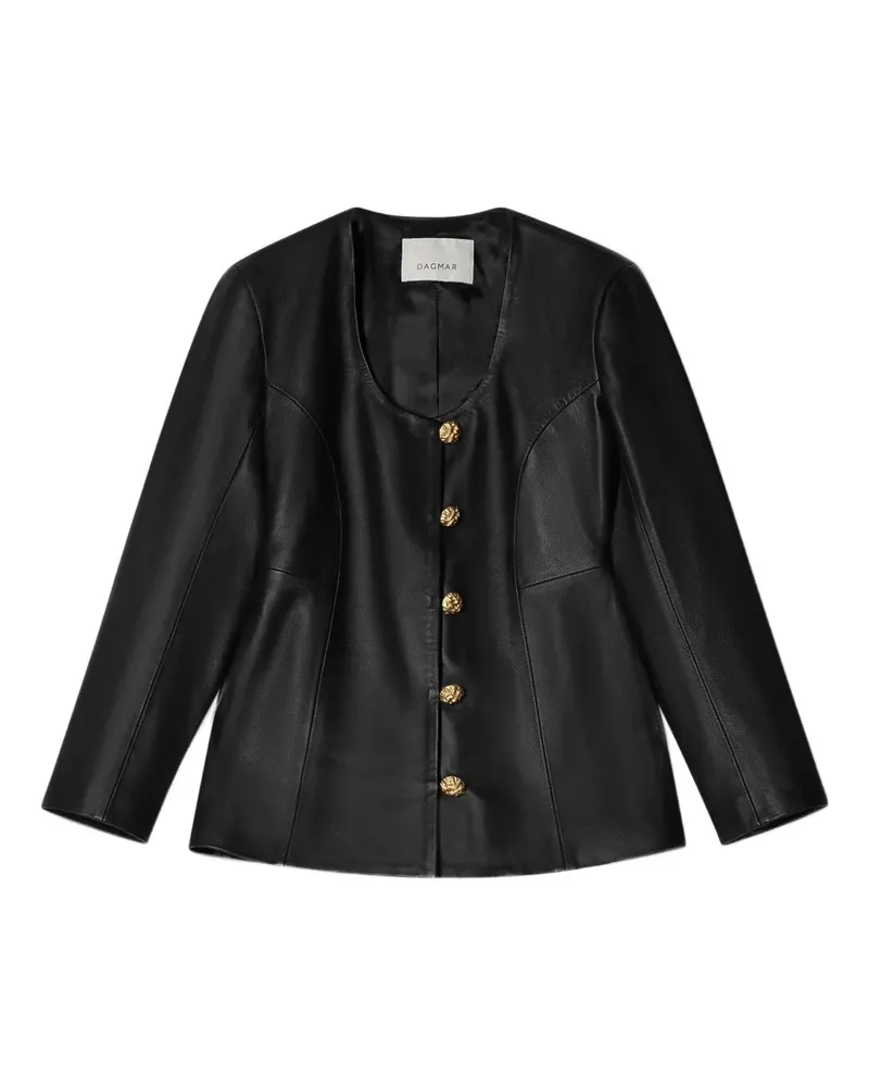House of Dagmar Lederjacke mit U-Ausschnitt - Schwarz Schwarz