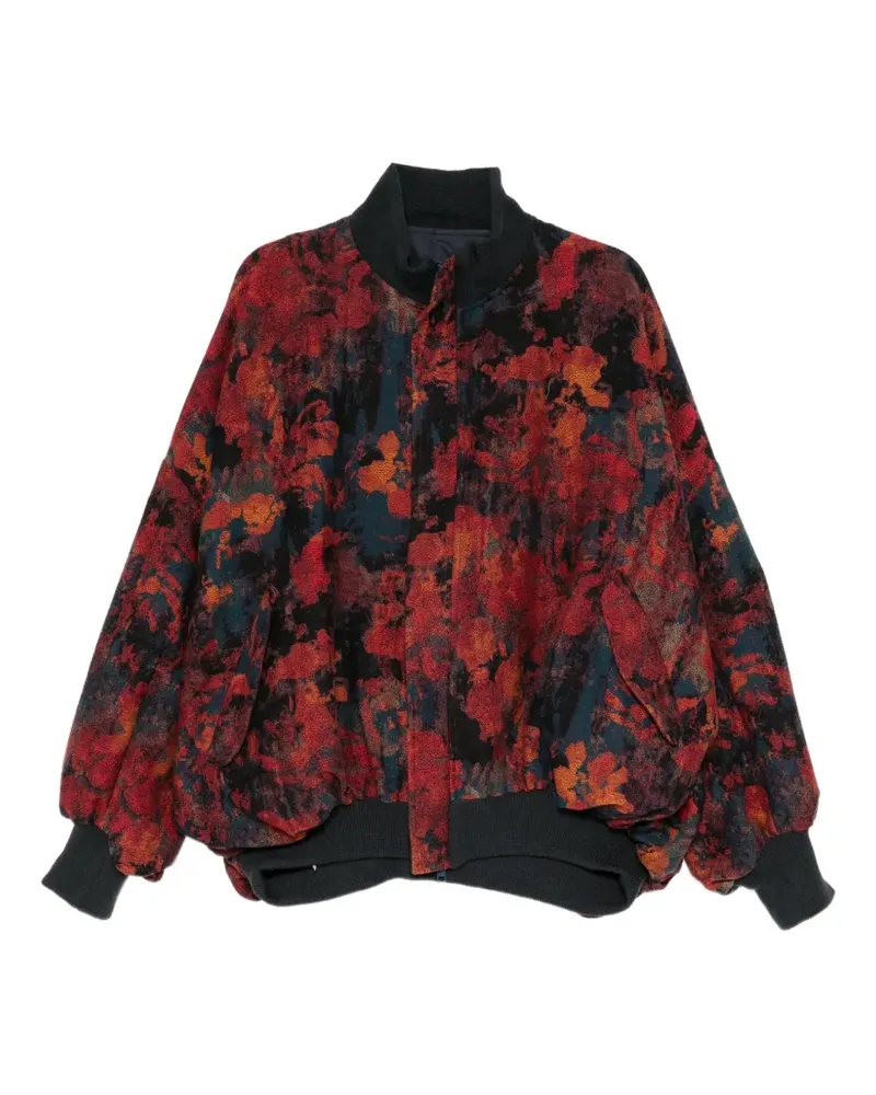 Yohji Yamamoto Jacke im Oversized-Design mit Blumenprint - Rot Rot