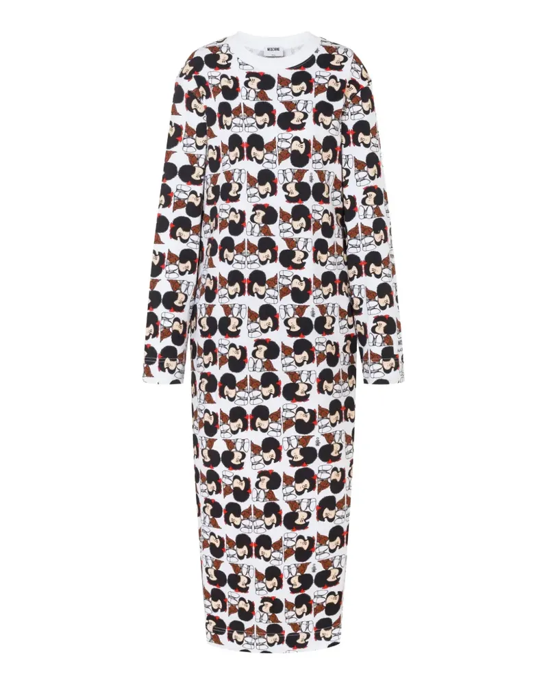 Moschino Langarmkleid mit Mafalda-Print - Weiß Weiß