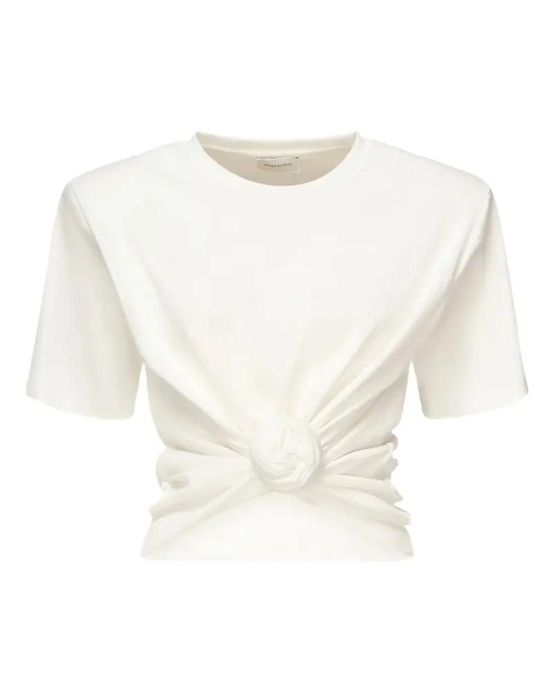 Magda Butrym Geripptes T-Shirt mit Rosenknoten - Weiß Weiß