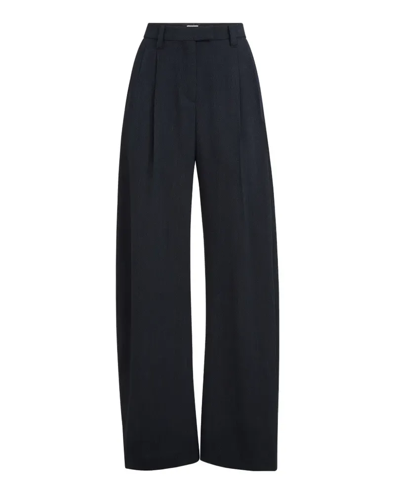 Brunello Cucinelli Maßgeschneiderte Barrel-Hose aus Schurwoll-Crêpe mit Chevron-Muster und Monili-Verzierung - Blau Blau