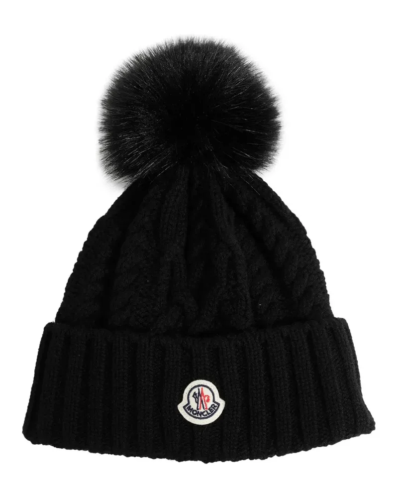 Moncler cable-knit pom-pom beanie hat - Schwarz Schwarz