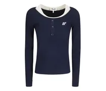 Gerippter Clary Pullover mit Knöpfen - Blau