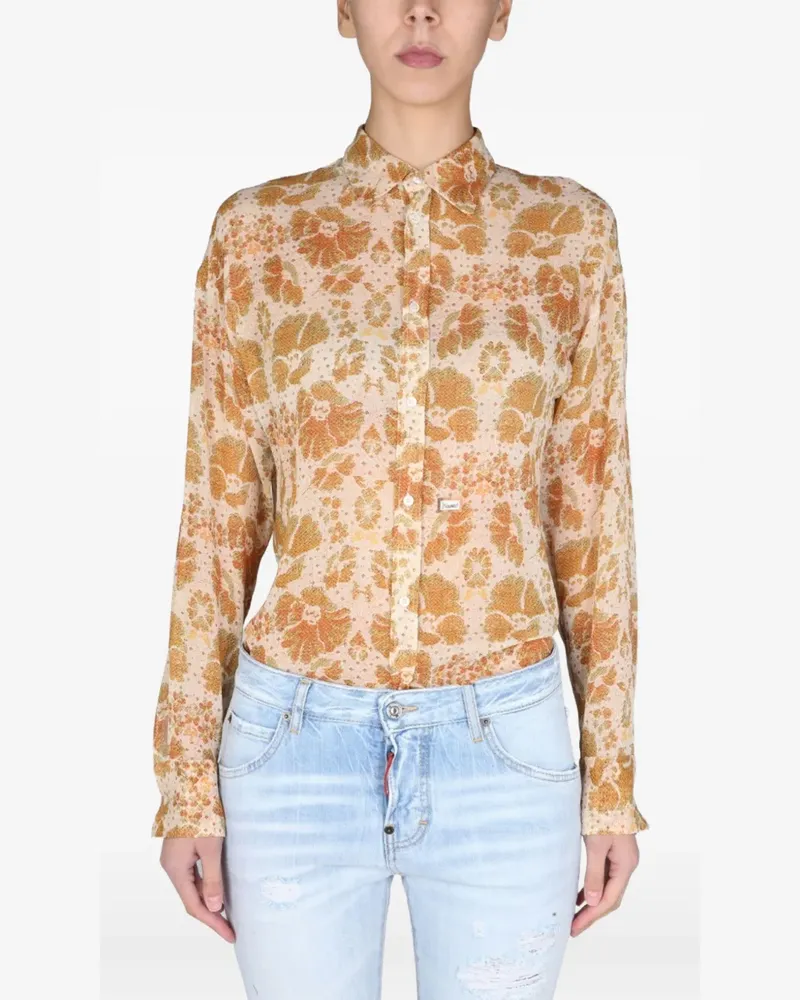 Dsquared2 Florales Krepphemd - Orange Orange