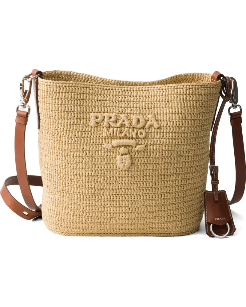 Prada Kleine Beuteltasche aus Häkelstoff und Leder - Nude Nude