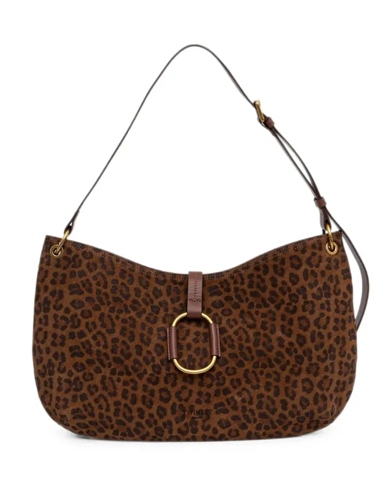 Twin-Set Schultertasche mit Leopardenprint und Schnalle - Braun Braun