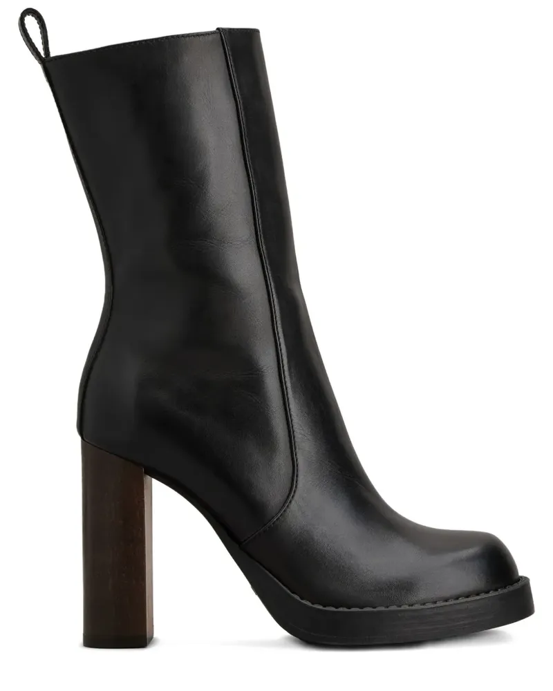 TOD'S Lederstiefel mit Reißverschluss und Blockabsatz - Schwarz Schwarz