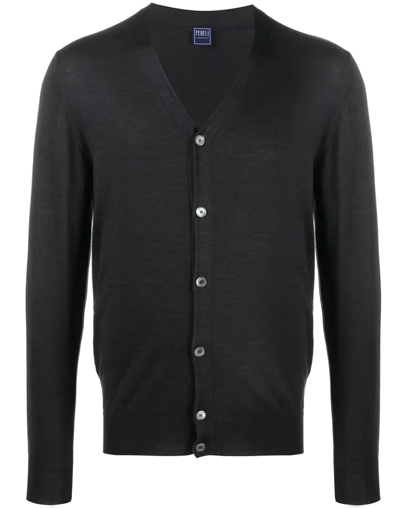 Fedeli Gerippter Cardigan mit V-Ausschnitt - Grau Grau
