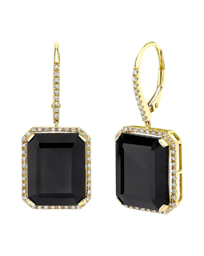 SHAY 18kt Portrait Gelbgoldohrringe mit schwarzen Onyx und Diamanten Gold