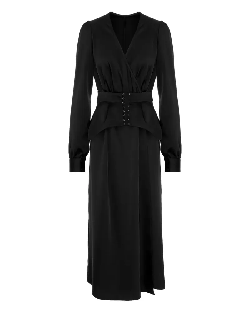 Murmur Fold Midikleid - Schwarz Schwarz