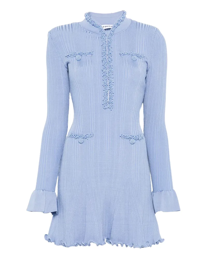 Self-Portrait Gestricktes Minikleid mit Perlenbesatz - Blau Blau
