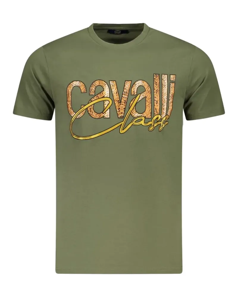 Roberto Cavalli snakeskin-textured logo T-shirt - Grün Grün