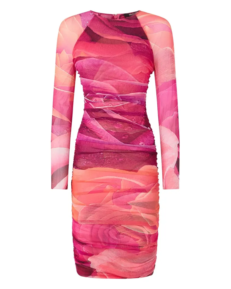 Roberto Cavalli Midikleid mit Rosen-Print - Rosa Rosa