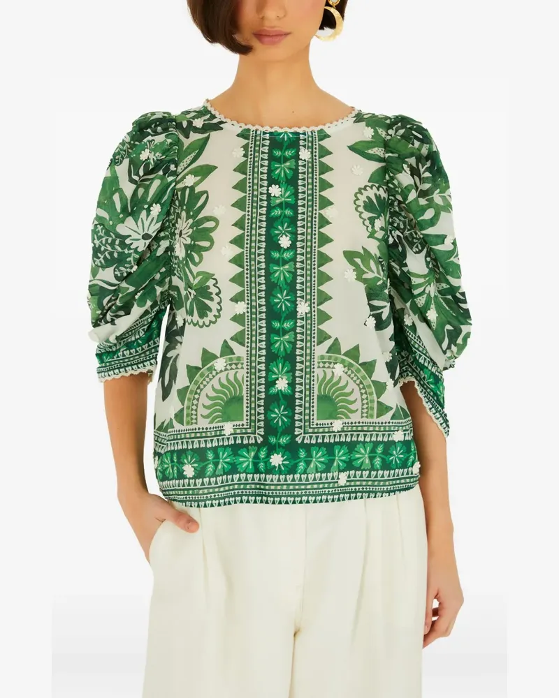 FARM Rio Bluse mit grünem Blumenmuster - Weiß Weiß