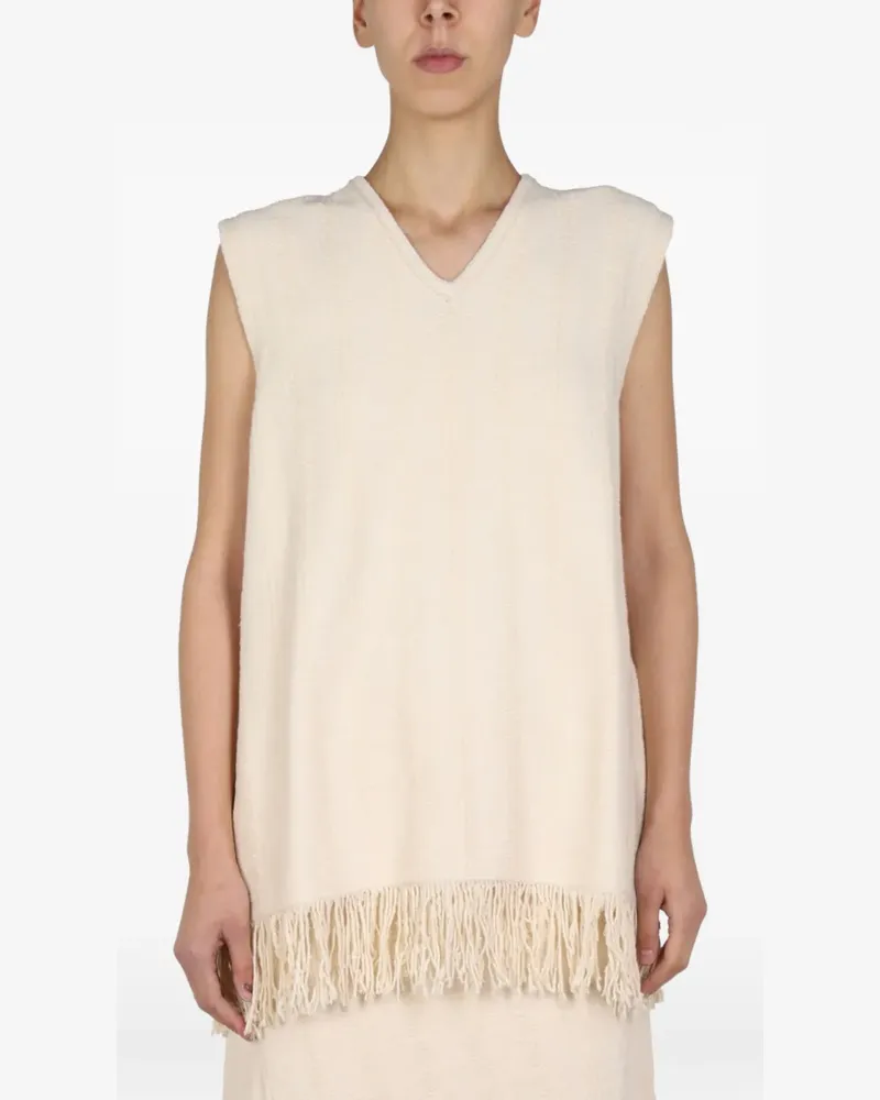 Jil Sander fringed-hem V-neck vest - Nude Nude