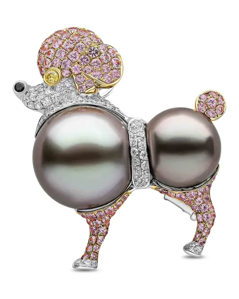 YOKO London Baroque Poodle tahitian pearl and diamond brooch - Silber Silber