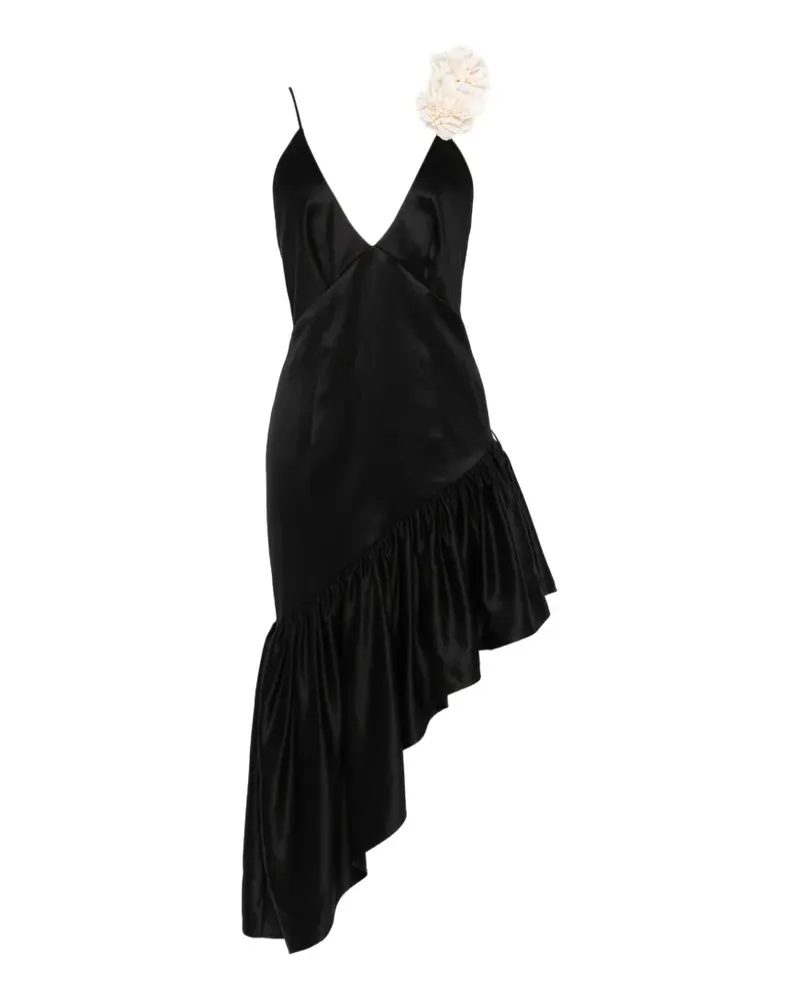 Sandro Gerüschtes Laurine Midikleid mit V-Ausschnitt - Schwarz Schwarz