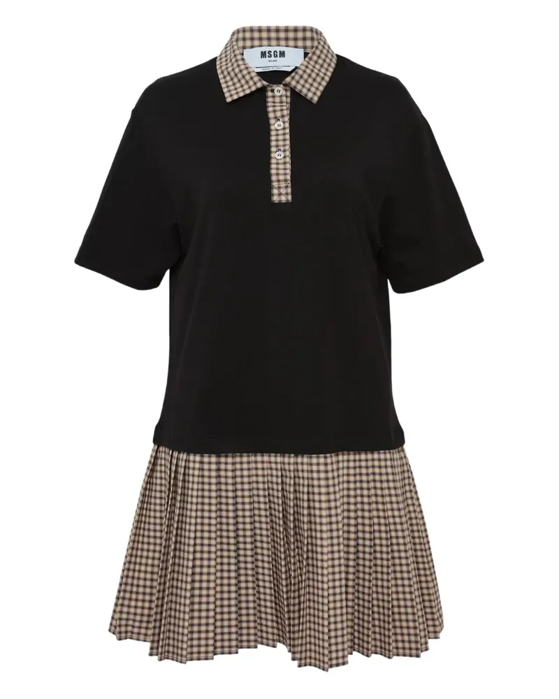 MSGM polo-collar check-pattern mini dress - Schwarz Schwarz