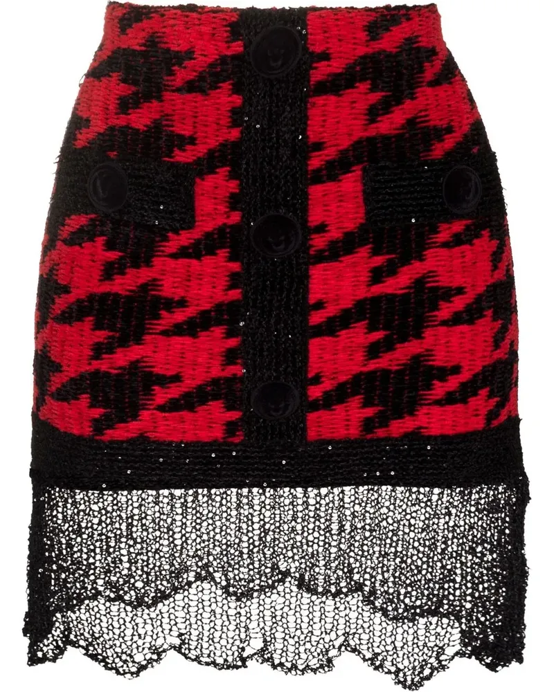 Balmain Strickrock mit Hahnentrittmuster - Rot Rot