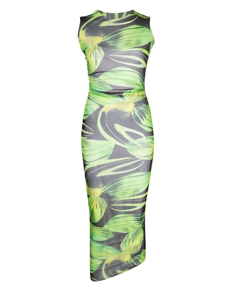 Louisa Ballou Midikleid mit Blatt-Print - Grün Grün