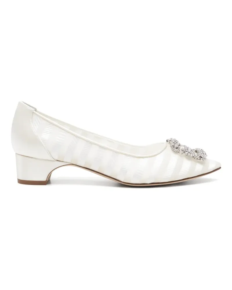 Manolo Blahnik Hangisi crystal-buckle pumps - Weiß Weiß