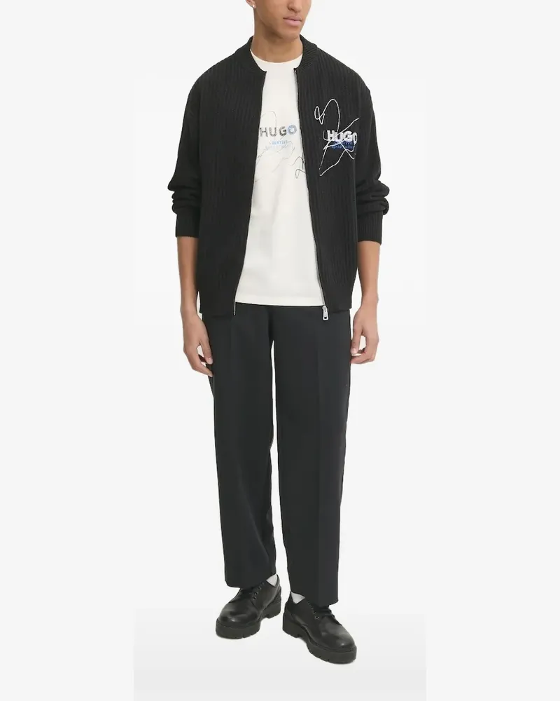 HUGO BOSS Gerippter Cardigan mit Reißverschluss - Schwarz Schwarz