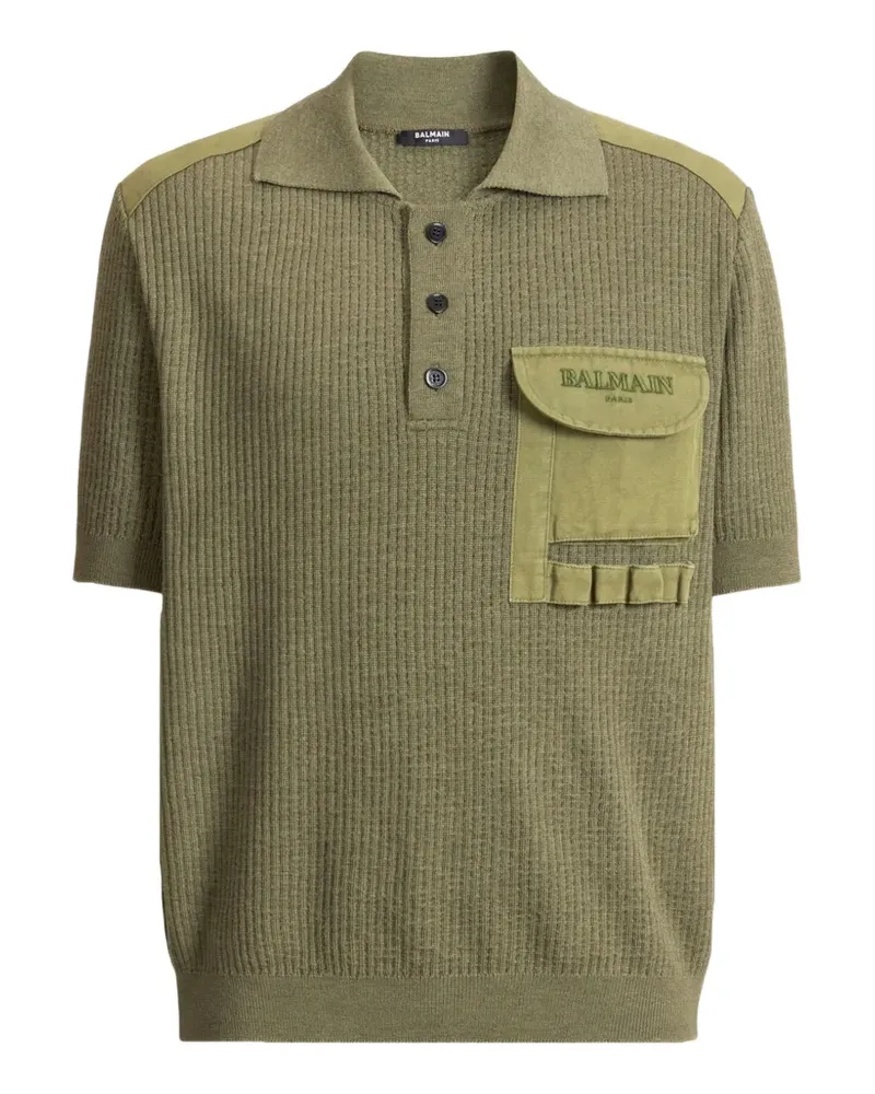 Balmain Vintage geripptes Utility Poloshirt - Grün Grün