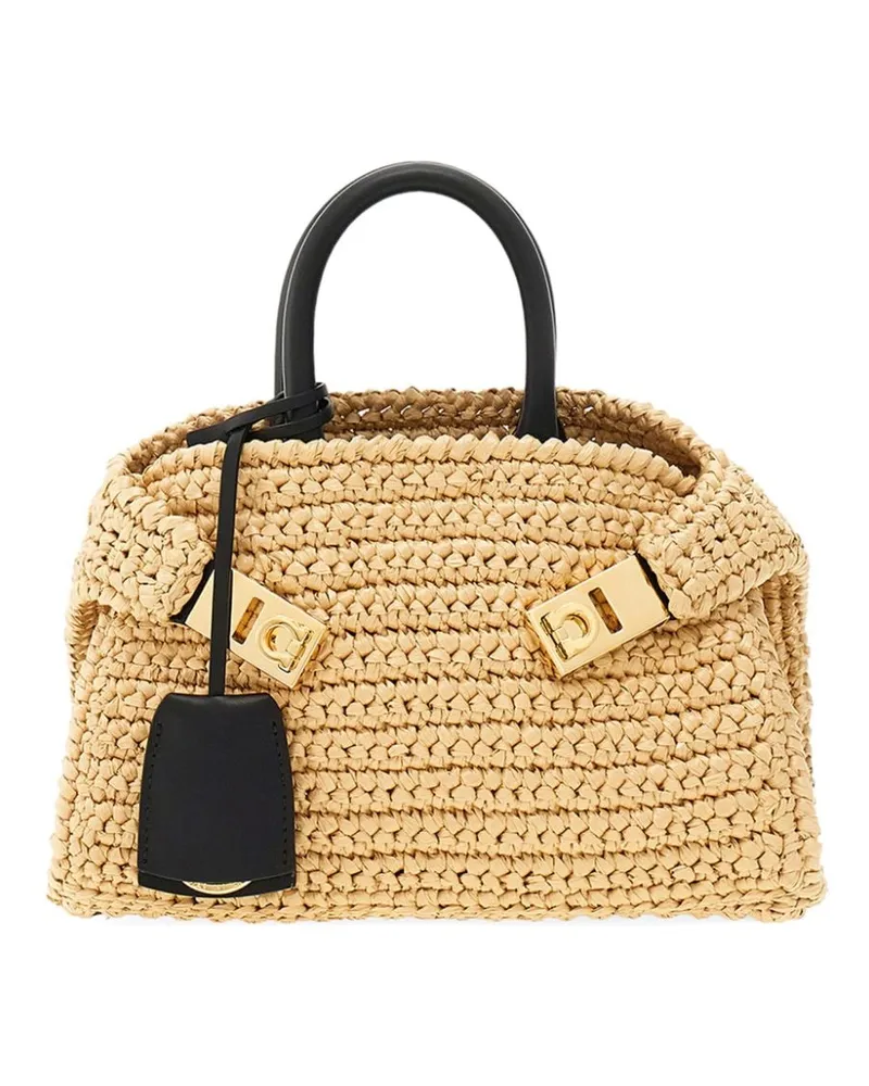 Ferragamo Hug Mini-Tasche aus Bast - Nude Nude