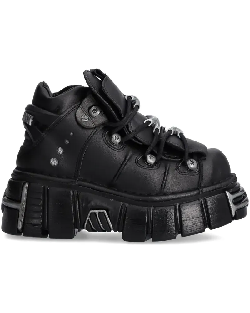 New Rock Schnürstiefel mit dicker Sohle - Schwarz Schwarz